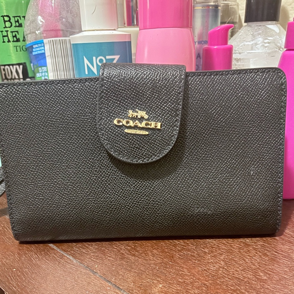 Coach Textured Black Wallet with Gold Logo